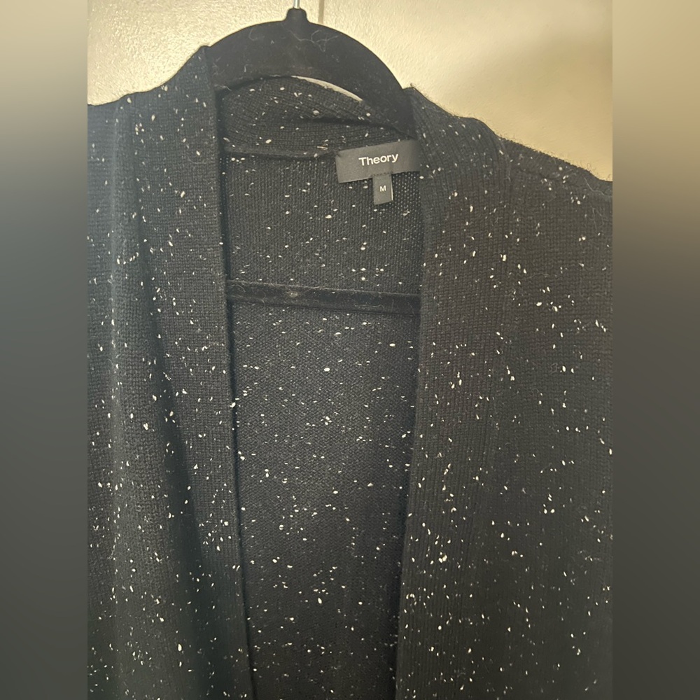 Black Speckled Cardigan, Theory, Cashmere - Size Medium
